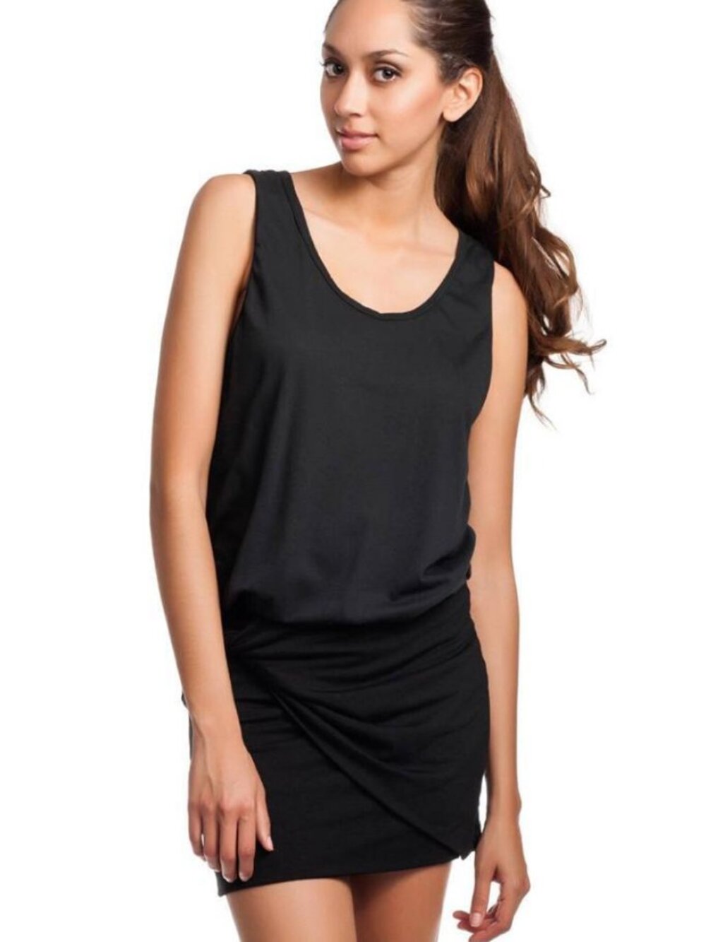 LNA Rum Dress BLACK sleeveless crew neckline Mini cotton polyester short Dress